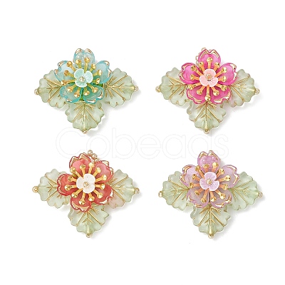 Brass Glass Seed Beaded Flower Pendants PALLOY-MZ01118-1