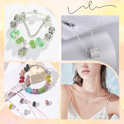 80Pcs Polymer Clay Rhinestone European Large Hole Beads with Silver Color Plated Brass Cores FPDL-LT0001-02F-1