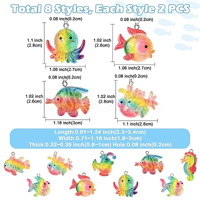 16Pcs 8 Styles Ocean Theme Transparent Resin Pendants RESI-YW0004-97-1