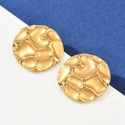 304 Stainless Steel Hammered Flat Round Stud Earrings EJEW-A138-04G-1