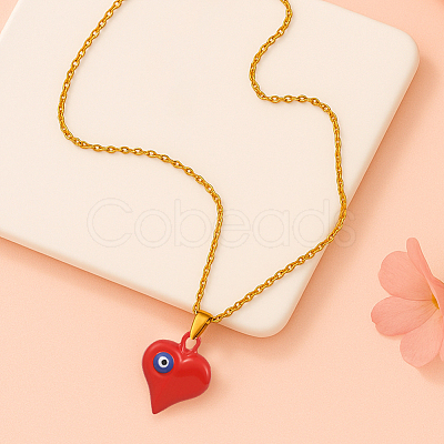5Pcs 5 Colors Alloy Heart with Evil Eye Pendant Necklace for Women NJEW-HY0001-24-1