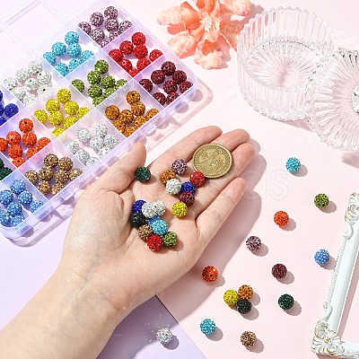 150Pcs 15 Colors Pave Disco Ball Beads RB-YW0001-27-1