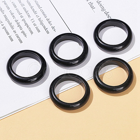 Natural Obsidian Plain Band Finger Rings RJEW-H230-13D-01-1