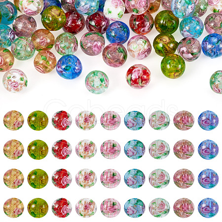 54Pcs 9 Colors Handmade Glod Sand Lampwork Beads Strands LAMP-TA0002-08-1