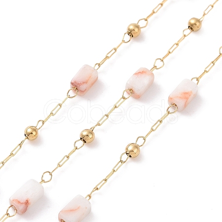 Natural Yellow Turquoise(Jasper) Rectangle Beaded Chains AJEW-SZ0002-42A-1