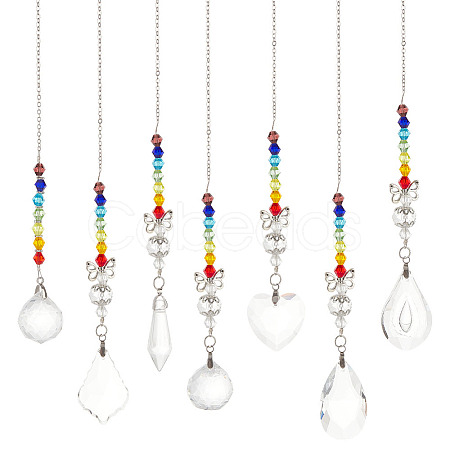 7Pcs 7 Style Transparent Glass Pendant Decorations HJEW-GA0001-44-1