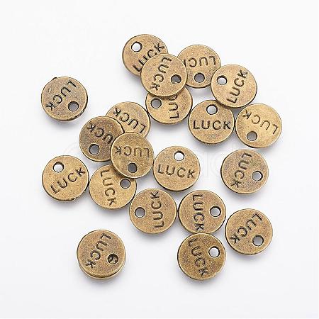 Flat Round Carved Word Luck Tibetan Style Alloy Message Charms TIBEP-A123975-AB-FF-1
