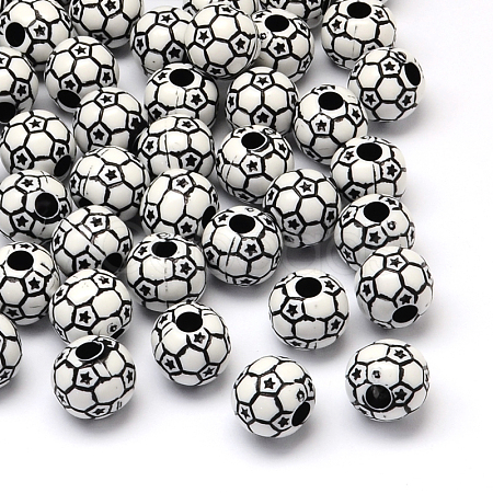 FootBall/Soccer Ball Craft Style Acrylic European Beads SACR-R886-06A-1