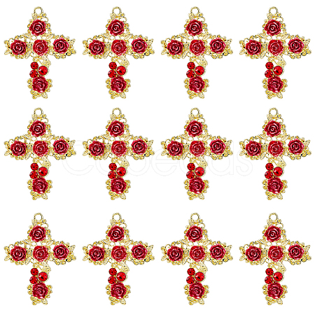 12Pcs Rack Plating Light Gold Alloy Rhinestone Pendants RELI-DC0001-01-1