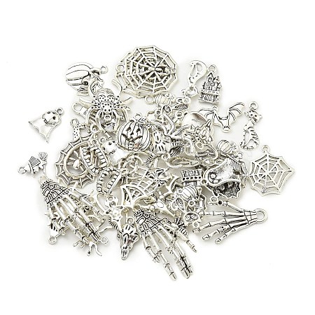 50Pcs Hallowmas Theme Tibetan Style Alloy Pendants FIND-U010-07-1