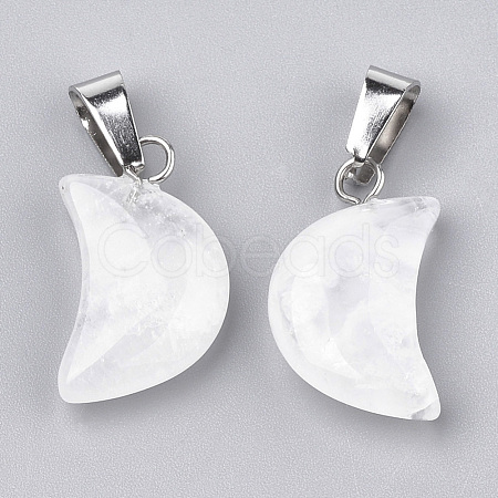 Moon Natural Quartz Crystal Pendants G-Q369-04-1