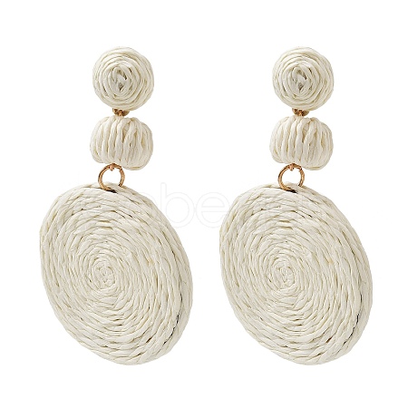 Flat Round Alloy Raffia Dangle Stud Earrings FS-WG4F3C4-05-1