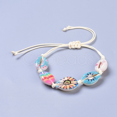 Adjustable Printed Cowrie Shell Braided Bead Bracelets BJEW-JB04273-1