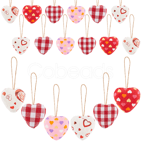 12Pcs 6 Colors Valentine's Day Foam & Cloth Pendant Decoration AJEW-CY0001-34-1