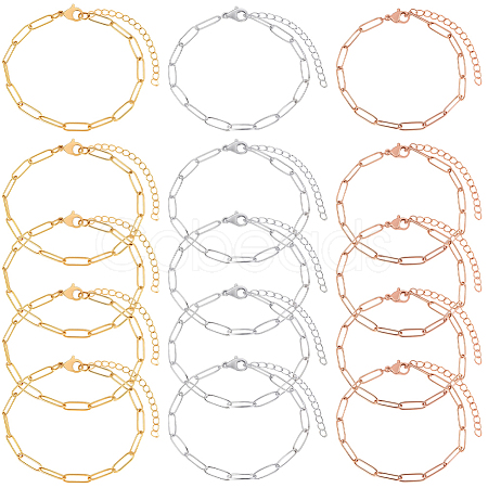 15Pcs 3 Colors 304 Stainless Steel Paperclip Chain Bracelets BJEW-BBC0001-20-1