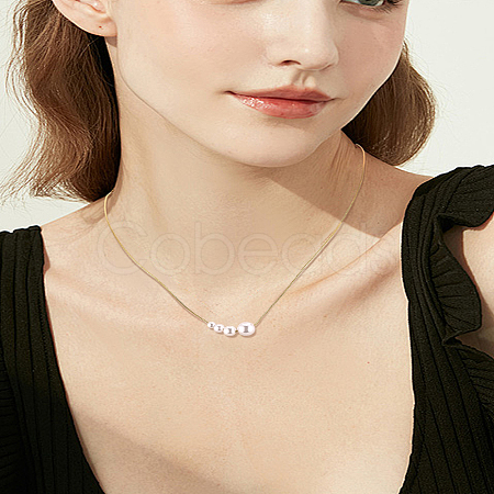 1Pc Imitation Pearl Round Graduated Bead Pendant Alloy Box Chain Necklaces NJEW-LP0007-33-1