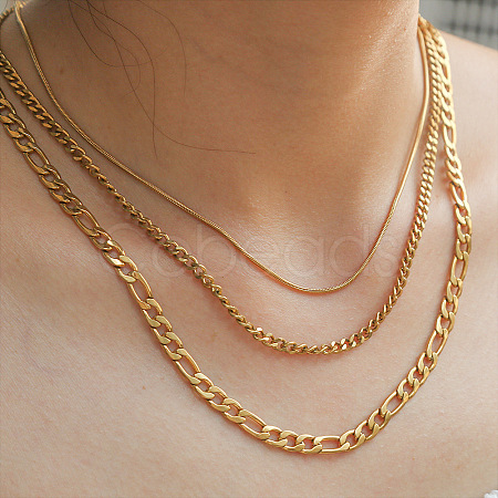 304 Stainless Steel Figaro Chain 3 Layer Necklaces for Women NJEW-A057-02A-G-1