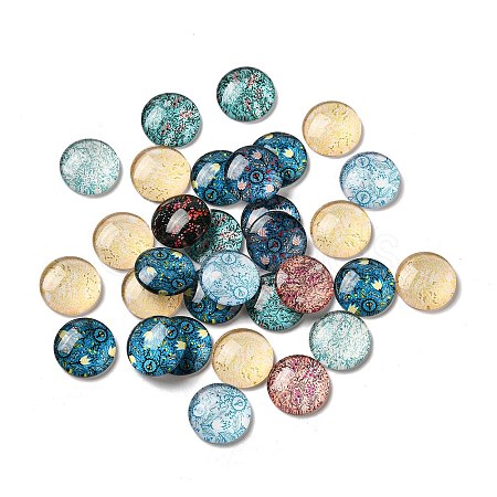 Flatback Half Round/Dome Flower and Plants Pattern Glass Cabochons GGLA-R026-20mm-15-1