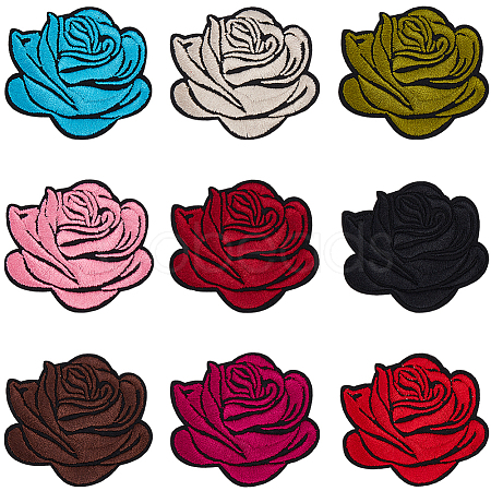 18Pcs 9 Colors Flower Embroider Self-adhesion Thread Iron on & Sew On Patches DIY-CY0001-22-1