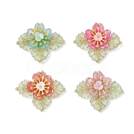 Brass Glass Seed Beaded Flower Pendants PALLOY-MZ01118-1
