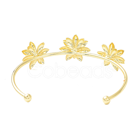 Alloy Flower Open Cuff Bangle for Women BJEW-D054-01G-1