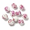 Handmade Printed Porcelain Round Beads, with Flower Pattern, Flamingo, 10mm, Hole: 2mm