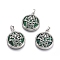 Synthetic Malachite Pendants, with Platinum Tone Brass Findings, Flat with Hamsa Hand/Hand of Miriam, 31x27.5x8.5mm, Hole: 6.5x4mm