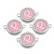 Alloy Enamel Links Connectors, with Crystal Rhinestones, Flat Round with Letter, Silver Color Plated, Letter.Q, 22x16x2mm, Hole: 1.8mm