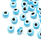 Resin Beads, Flat Round, Evil Eye, Light Sky Blue, 7.5~8x5~6mm, Hole: 1.8~2mm