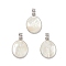 Natural White Shell Pendants, Oval Charms with Flower, with Brass Findings, Cadmium Free & Lead Free, Platinum, 25x17.5x2mm, Hole: 6x4mm