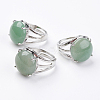 Adjustable Natural Green Aventurine Finger Rings RJEW-F075-01K-1