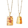 Natural Amber Rectangle Pendant 304 Stainless Steel Cable Chain Necklaces NJEW-JN05981-02-3