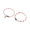 2Pcs 2 Style Word Do You Love Me Plastic Beaded Stretch Bracelets Set with Alloy Enamel Rose Charms BJEW-JB08700-1