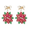 Brass Seed Beads Christmas Flower Snowflake Dangle Stud Earrings EJEW-MZ00492-2