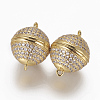 Brass Micro Pave Cubic Zirconia Magnetic Clasps with Loops ZIRC-L082-A-01-P-G-1