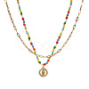 Boho Brass Crystal Rhinestone Religion Virgin Pendant Rainbow Glass Seed Beaded Double Layer Necklaces with Stainless Steel Paperclip Chains EI6810-1-5