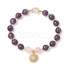Natural Amethyst & Quartz Crystal & Rose Quartz Round Beaded Bracelets BJEW-JB11934-02-2