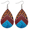 Imitation Leather Teardrop with Leopard Print Dangle Earrings BOHO-PW0001-004A-1