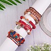 5Pcs 5 Style Wood & Glass Seed & Acrylic Beaded Stretch Bracelets Set with Baseball JB709C-4