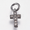 Brass Micro Pave Cubic Zirconia Tiny Cross Charms ZIRC-E147-62B-1