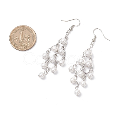 Rhombus 304 Stainless Steel Shell Pearl Dangle Earrings EJEW-TA00770-1