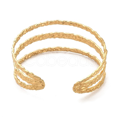 304 Stainless Steel Triple Lines Cuff Bangles BJEW-G694-09G-1