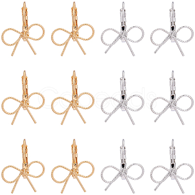 10 Piars 2 Colors Bowknot Brass Laverback Earrings for Women EJEW-SC0001-92-1
