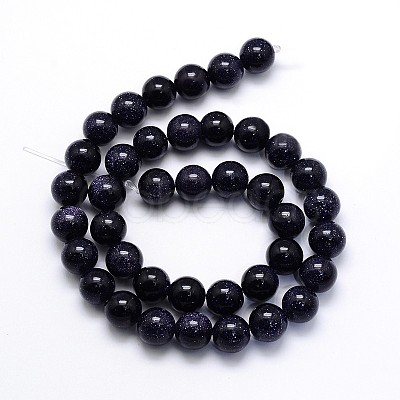 Synthetic Blue Goldstone Round Beads Strands G-O047-11-4mm-1