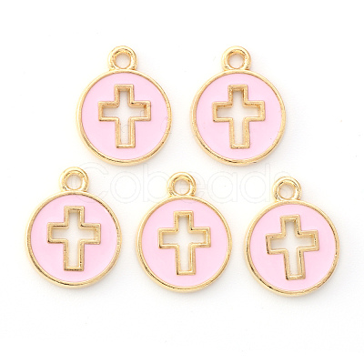 Light Gold Plated Alloy Enamel Pendants ENAM-R136-18B-1