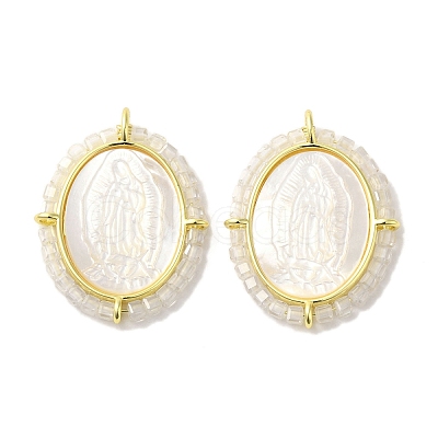 Rack Plating Brass Micro Pave Cubic Zirconia & Shell Pendants KK-G488-17G-1