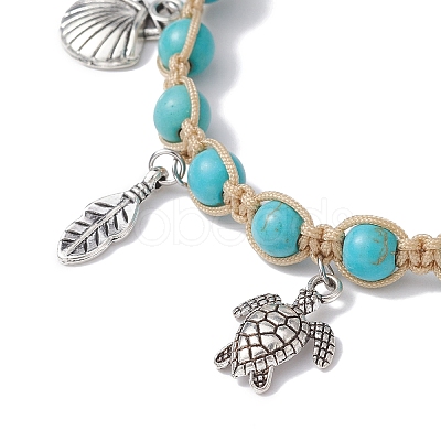 Feather & Turtle & Shell Shape Alloy Charm Bracelet BJEW-TA00389-02-1
