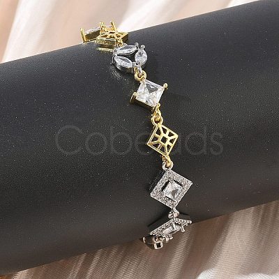 Brass Micro Pave Clear Cubic Zirconia Link Chain Bracelets for Women BJEW-C156-06C-GP-1