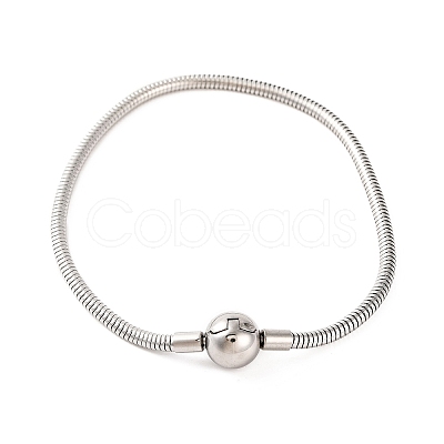 Tarnish Resistant 304 Stainless Steel Round Snake Chain Bracelets with Clasps BJEW-F472-01P-01-1