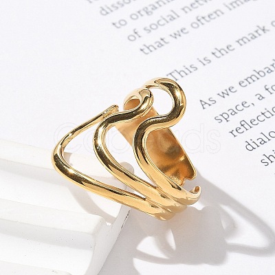 304 Stainless Steel Wave Multilayer Open Cuff Rings for Women LS-RJEW-Z077-01G-03-1